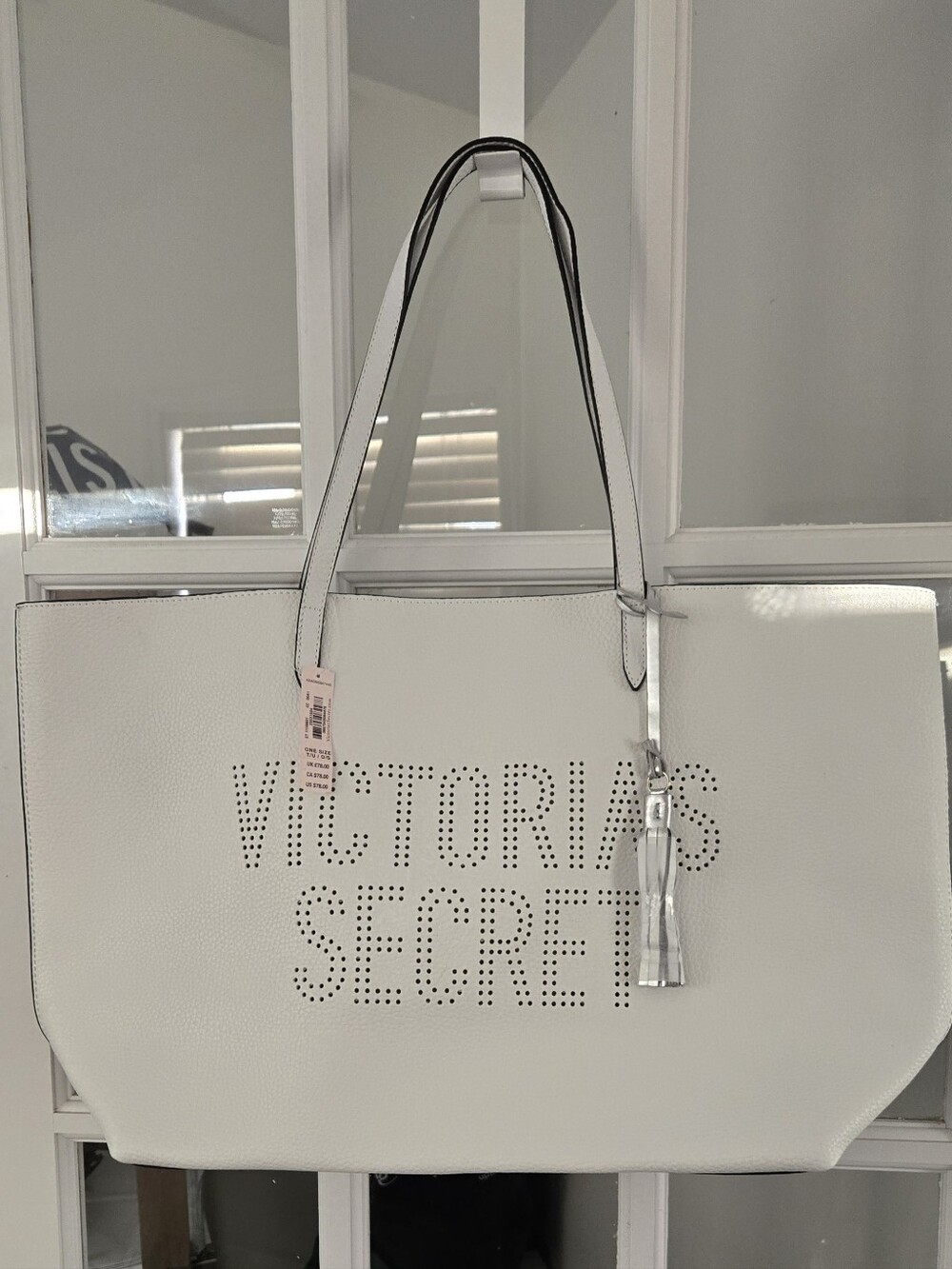 NWT Victoria's Secret White Perforated Logo Tote with Tassel